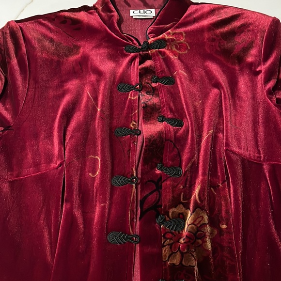 VINTAGE Clio Asian-inspired jacket.Velour  w/black&gold floral High slits sides - Picture 7 of 8